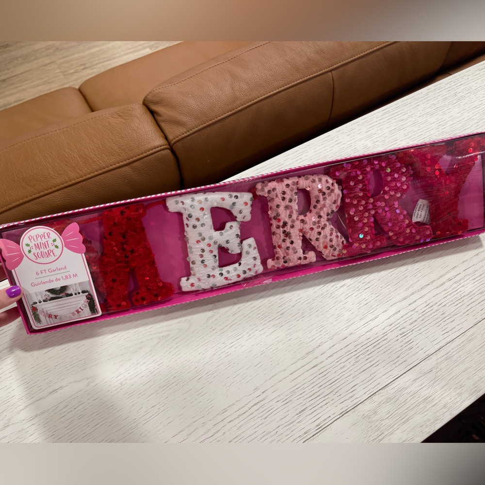 Pink Christmas Merry & Bright Sequin 6ft Garland NWT